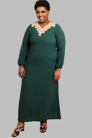 Crochet Lace Neckline Modest Dress