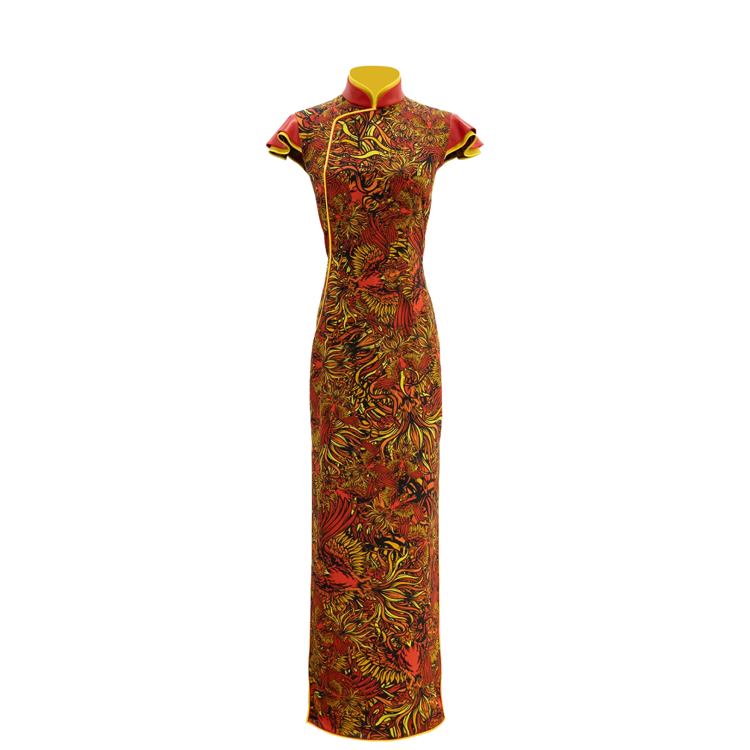 【CROWN JEWEL】100% Silk Wedding Cheongsam - Modern Qun Gua (Petal Sleeve / Regular Fit)(嫁囍金紅)
