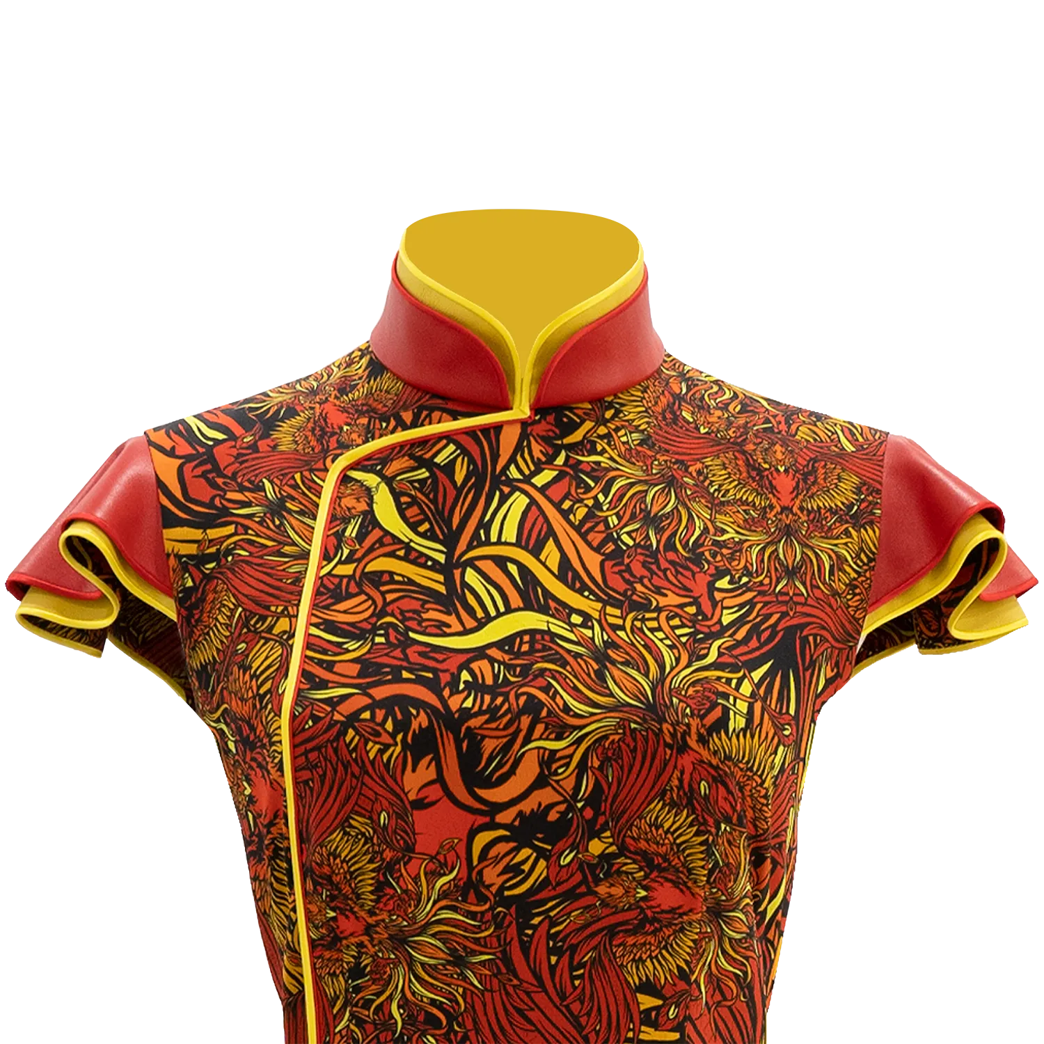 【CROWN JEWEL】100% Silk Wedding Cheongsam - Modern Qun Gua (Petal Sleeve / Regular Fit)(嫁囍金紅)