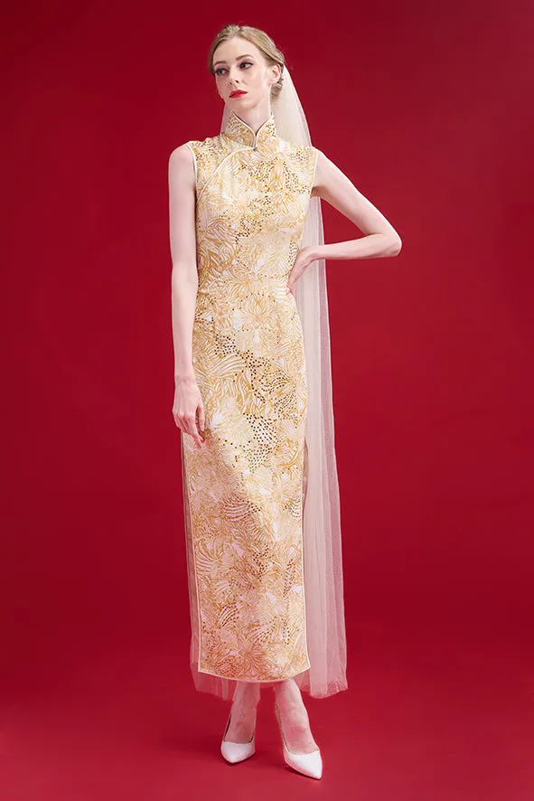 【CROWN JEWEL】Masterpiece Collection 100% Silk Cheongsam Wedding Gown (Sleeveless / Regular Fit)(嫁囍金紅)