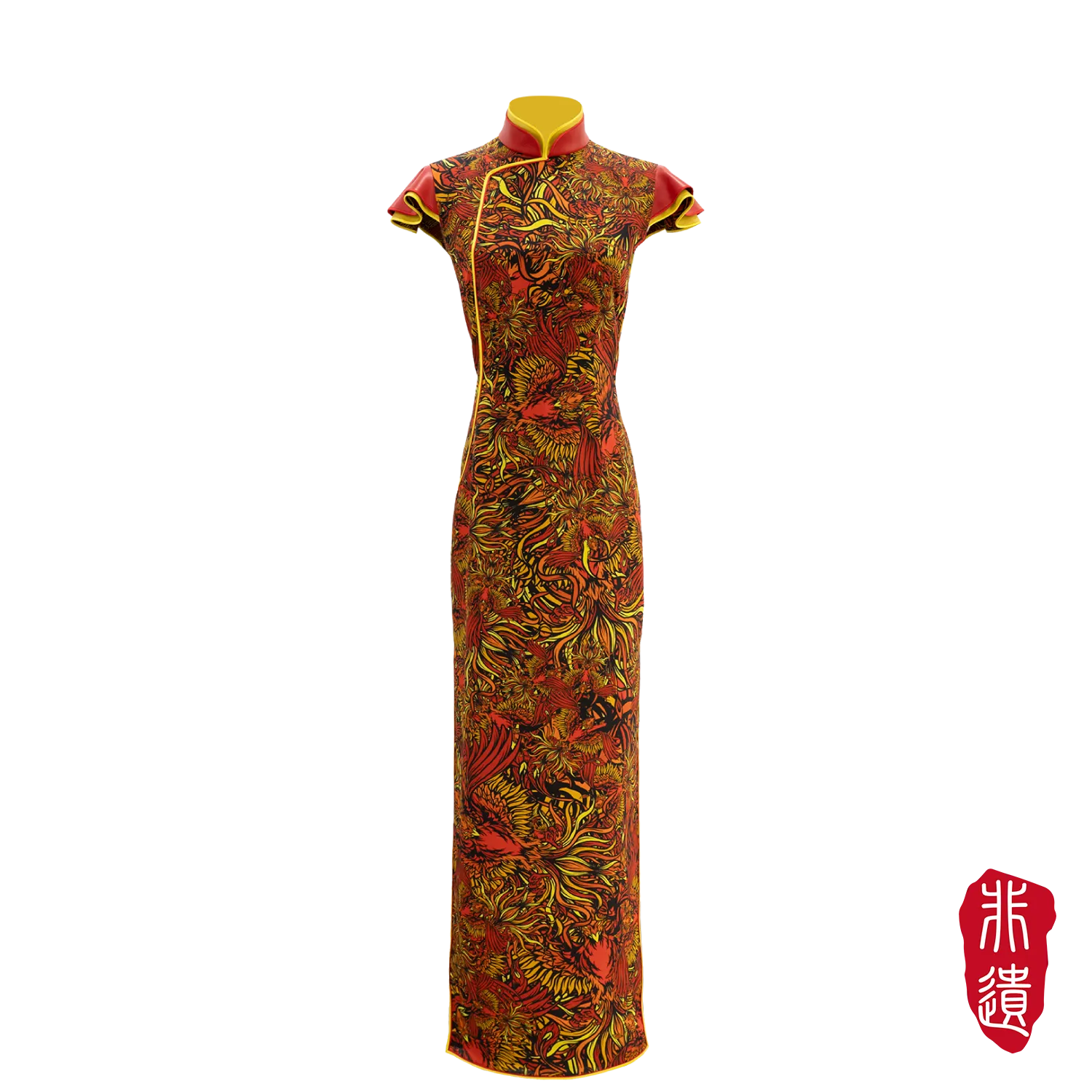 【CROWN JEWEL】Masterpiece Collection 100% Silk Wedding Cheongsam - Modern Qun Gua (Petal Sleeve / Regular Fit)(嫁囍金紅)