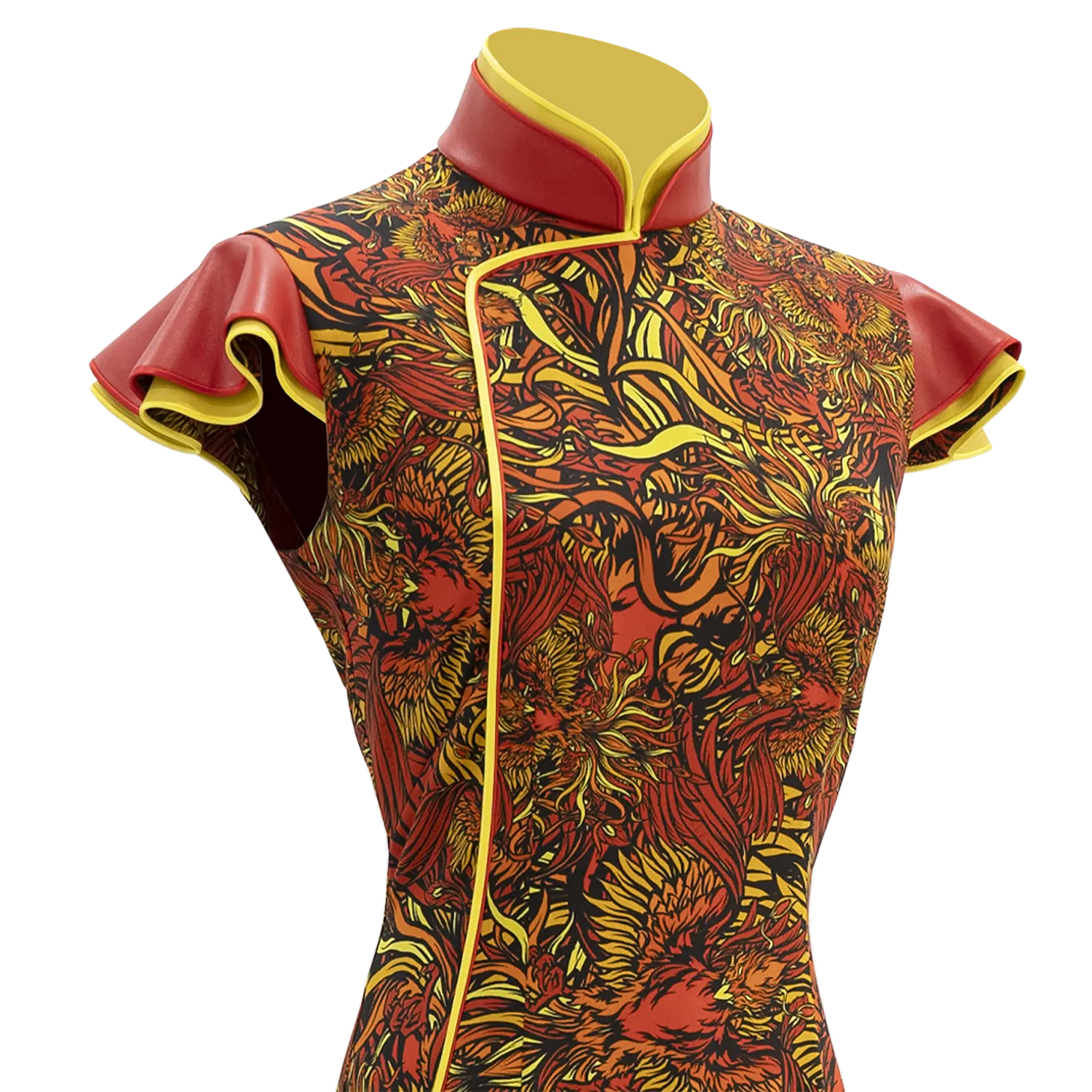 【CROWN JEWEL】Masterpiece Collection 100% Silk Wedding Cheongsam - Modern Qun Gua (Petal Sleeve / Regular Fit)(嫁囍金紅)