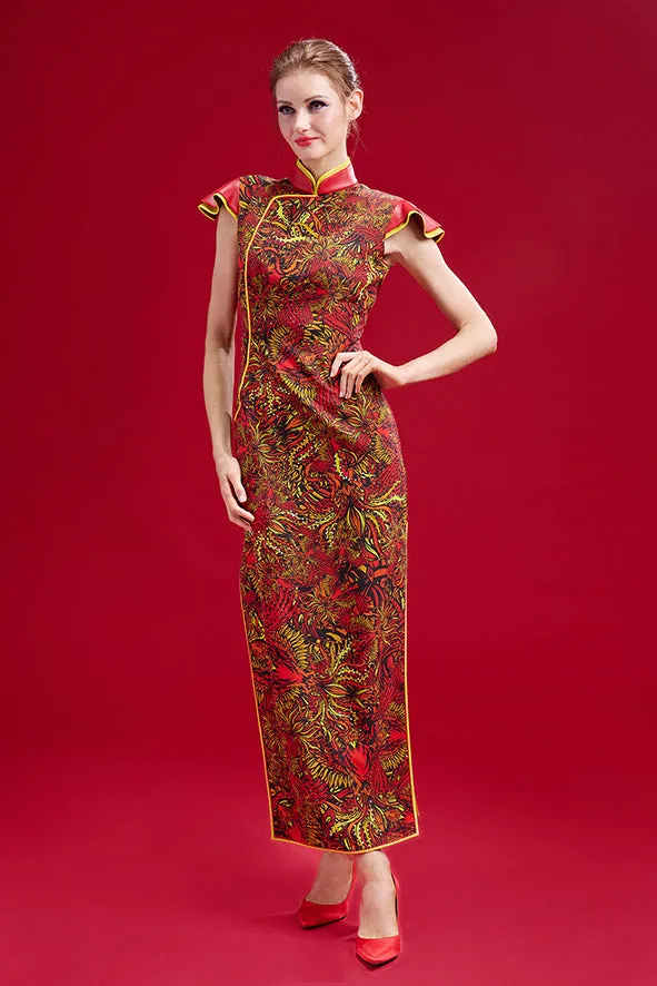 【CROWN JEWEL】Masterpiece Collection 100% Silk Wedding Cheongsam - Modern Qun Gua (Petal Sleeve / Regular Fit)(嫁囍金紅)