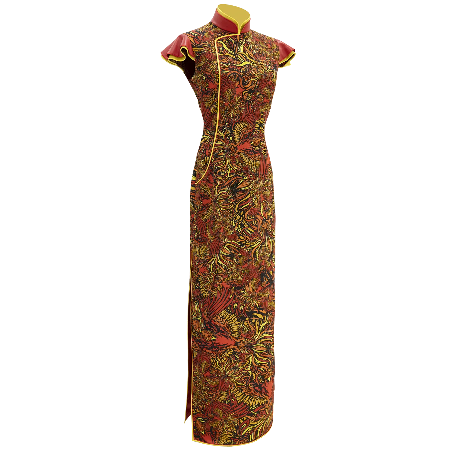 【CROWN JEWEL】Masterpiece Collection 100% Silk Wedding Cheongsam - Modern Qun Gua (Petal Sleeve / Regular Fit)(嫁囍金紅)