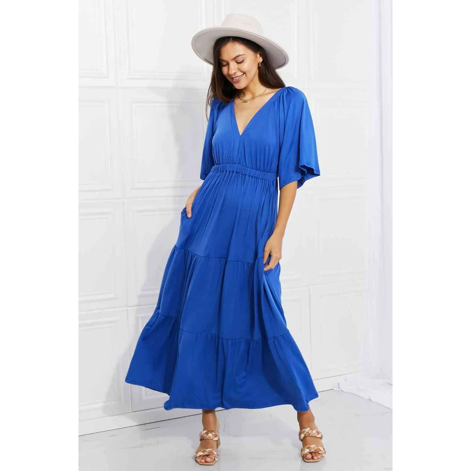 Culture Code Full Size My Muse Flare Sleeve Tiered Maxi Dress