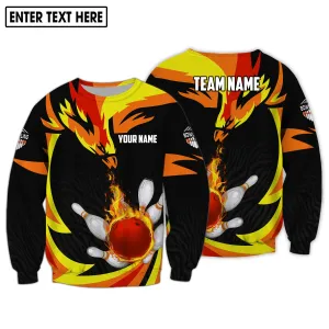 Custom Name Phoenix Bowling Fire 3D Sweatshirt Hoodie, Gift for Bowling Lovers