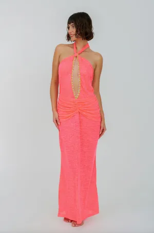 Cutout Halter Ruched Maxi