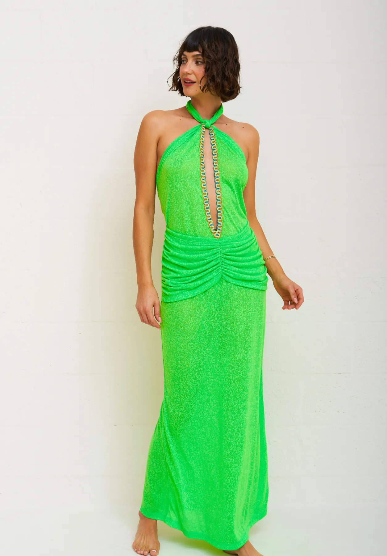 Cutout Halter Ruched Maxi