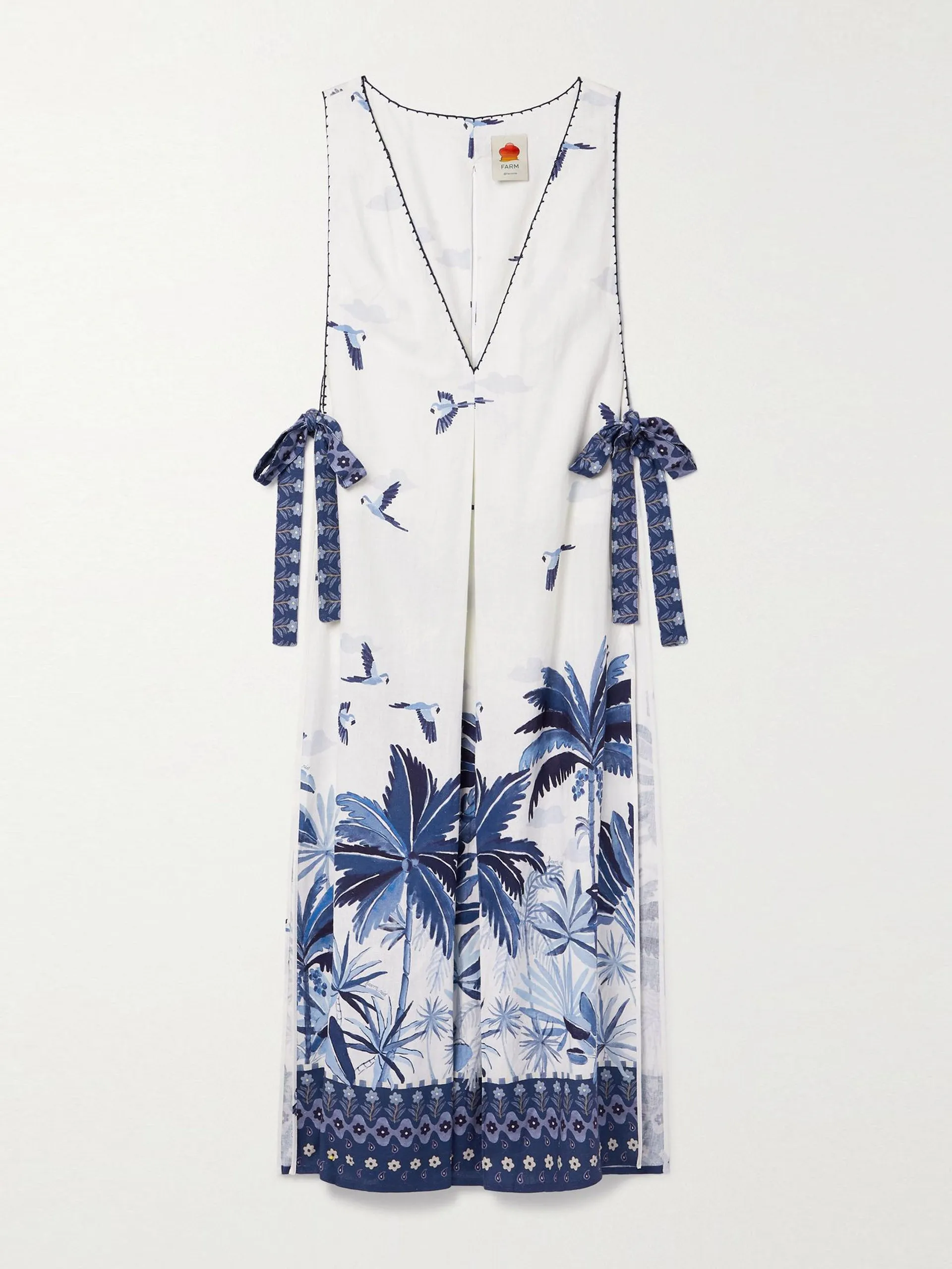 Cutout printed linen-blend maxi dress