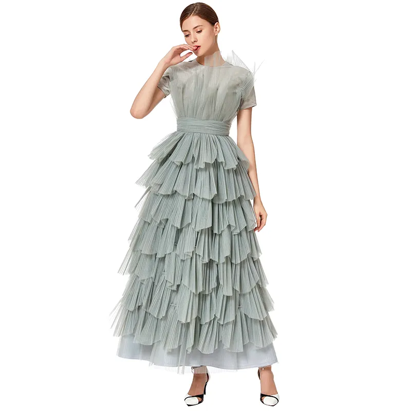 D132-1 Girls velvet short sleeves top pleated ruffle tiered tulle gown