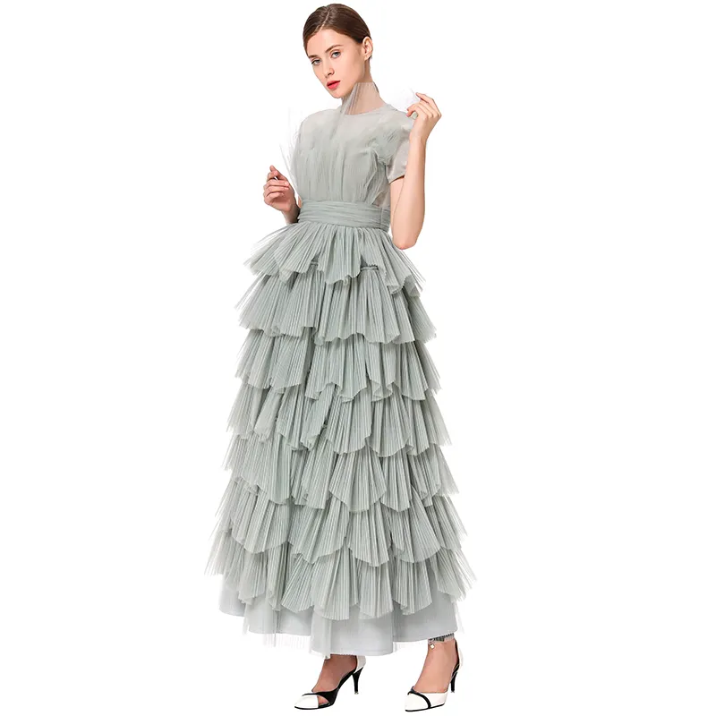 D132-1 Girls velvet short sleeves top pleated ruffle tiered tulle gown