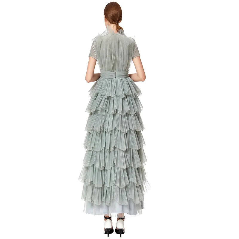 D132-1 Girls velvet short sleeves top pleated ruffle tiered tulle gown