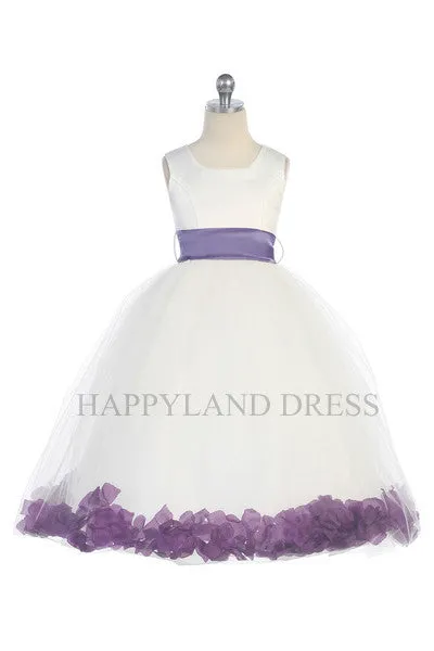 D2570 Ivory Dress with Flower Petals and Sash (26 Diff. Colors)
