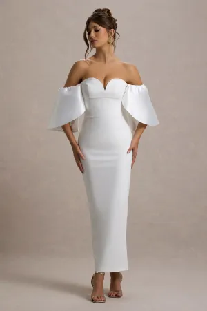 Dalani | White Corset Maxi Dress With Satin Puff Sleeves