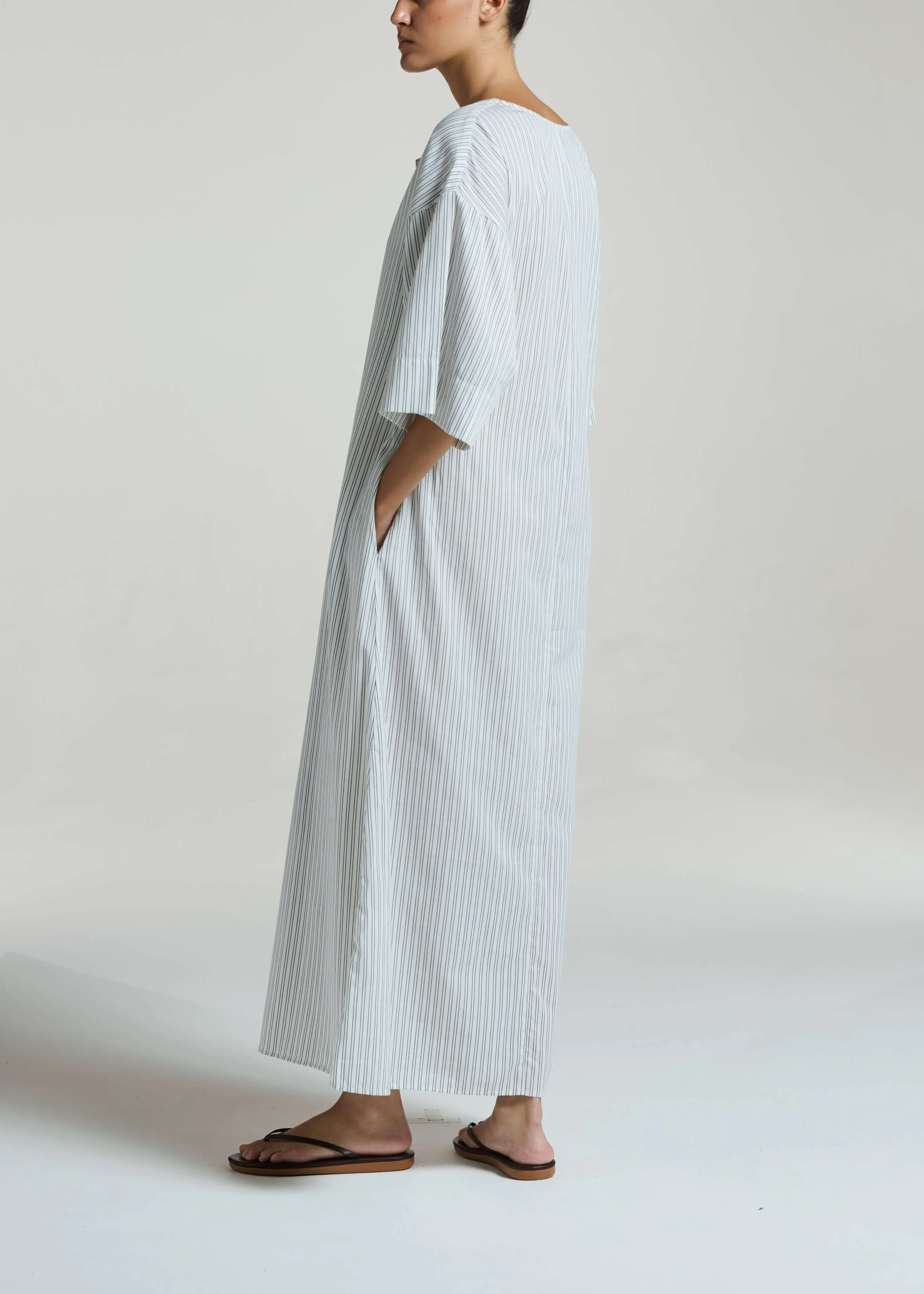 Daloa Dress White Charcoal Stripe Cotton Viscose