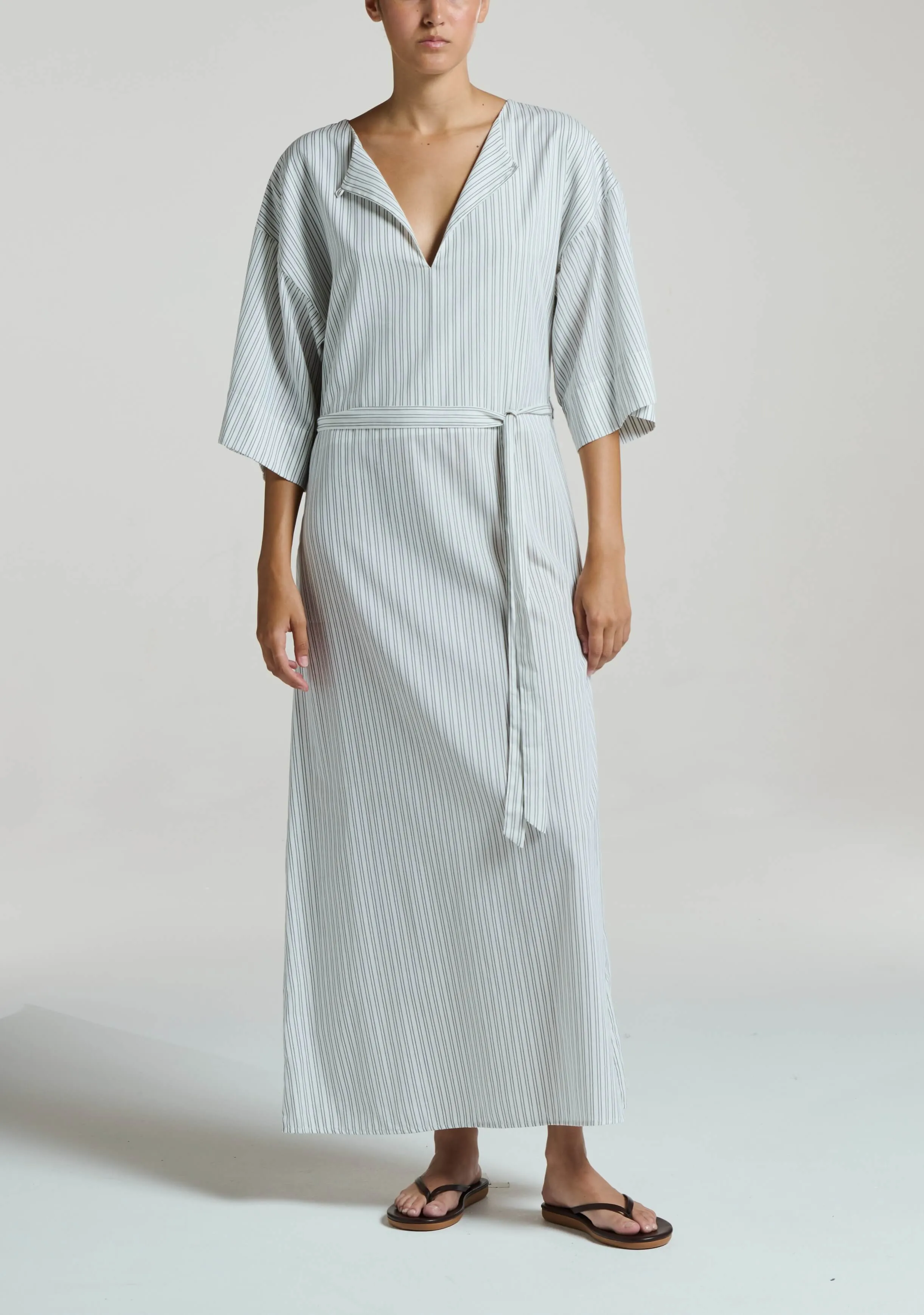Daloa Dress White Charcoal Stripe Cotton Viscose