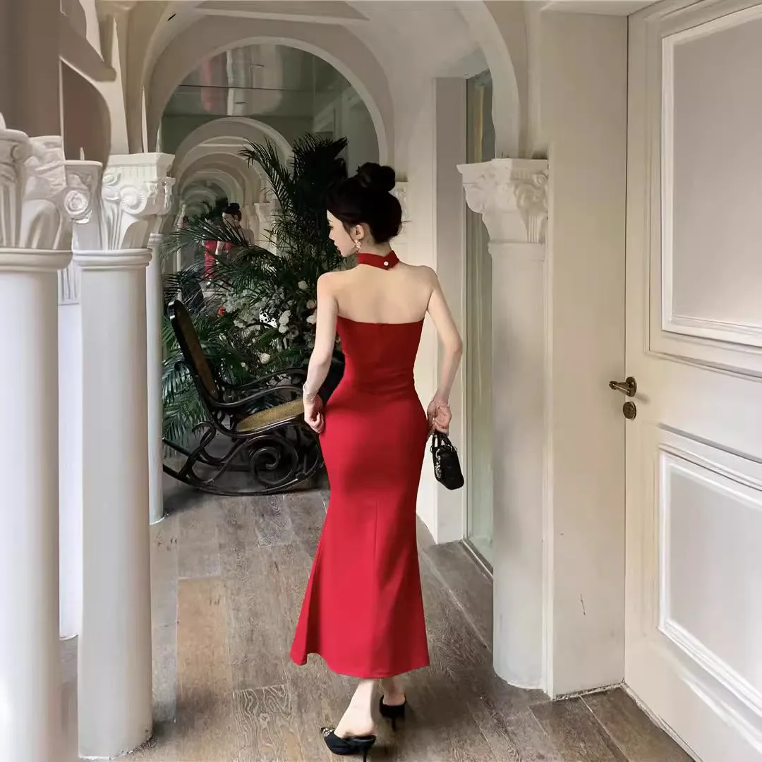 Darianrojas avant garde dress to impress French Style Sexy Royal Lady Style Elegant Lady Sexy Tube Top Dress Tight Waist Tight Fishtail Sheath Dress