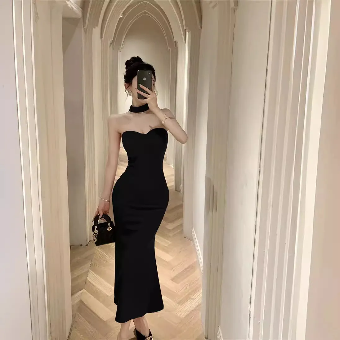 Darianrojas avant garde dress to impress French Style Sexy Royal Lady Style Elegant Lady Sexy Tube Top Dress Tight Waist Tight Fishtail Sheath Dress
