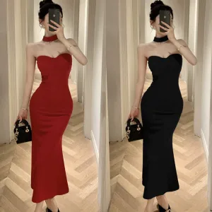 Darianrojas avant garde dress to impress French Style Sexy Royal Lady Style Elegant Lady Sexy Tube Top Dress Tight Waist Tight Fishtail Sheath Dress