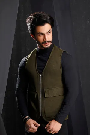 Dark Green Jersey Utility Gilet