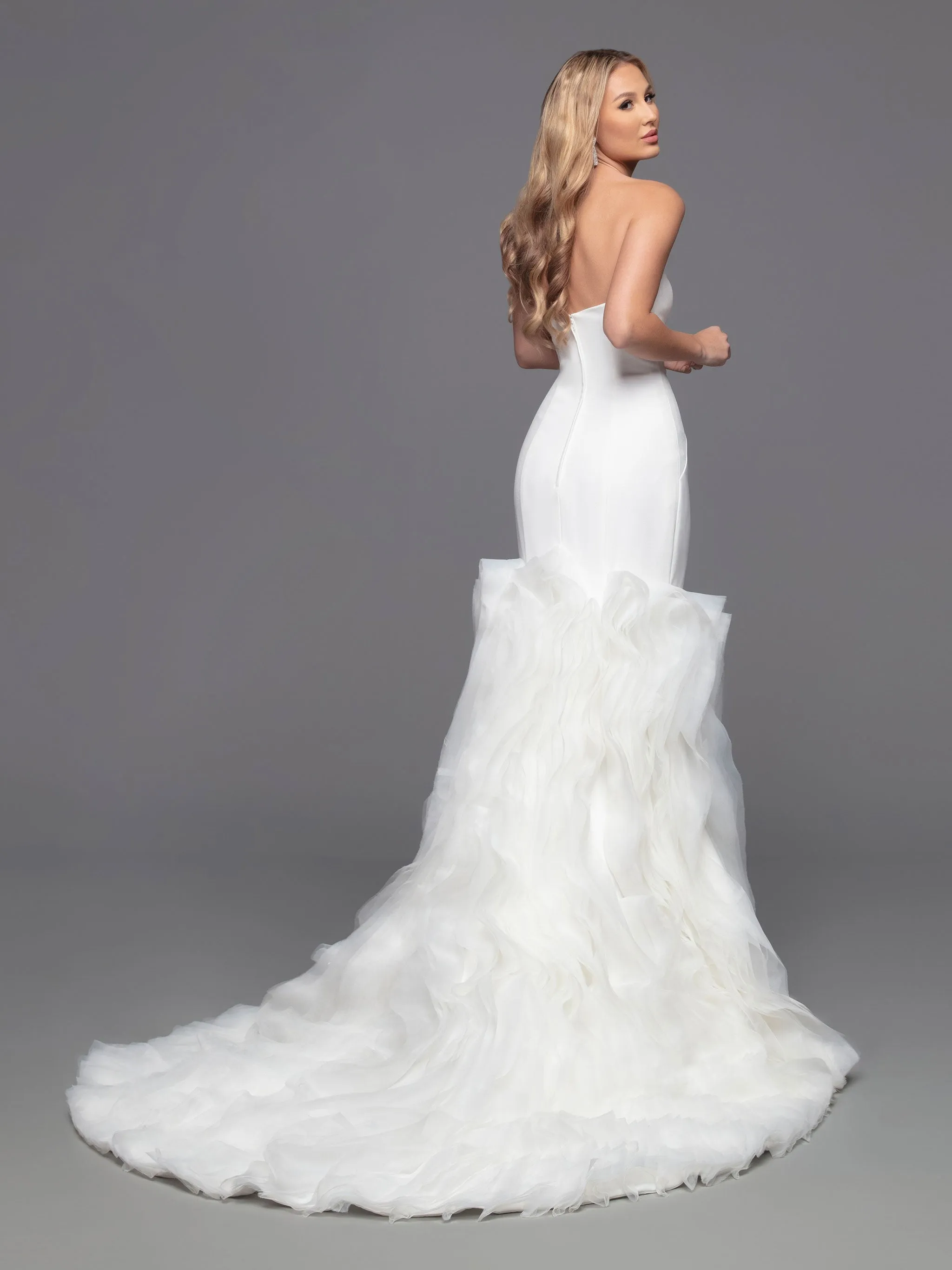 Davinci Bridal 50802 Strapless Crepe Mermaid Wedding Dress Ruffle Organza Skirt Gown