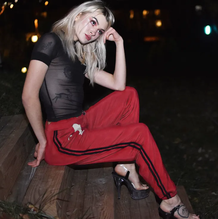 Demon print satin joggers