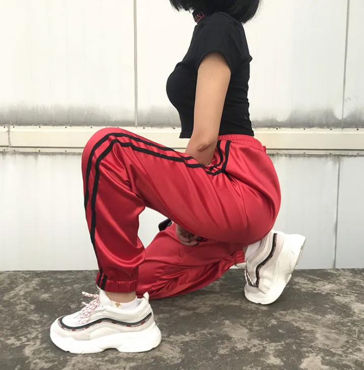 Demon print satin joggers