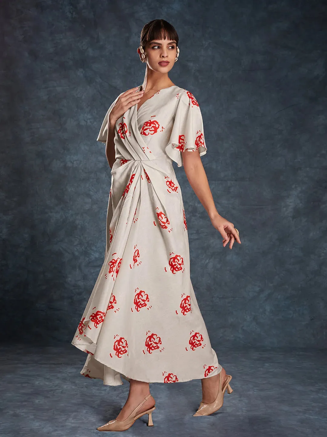 Designer Cream Maxi Printed Dress