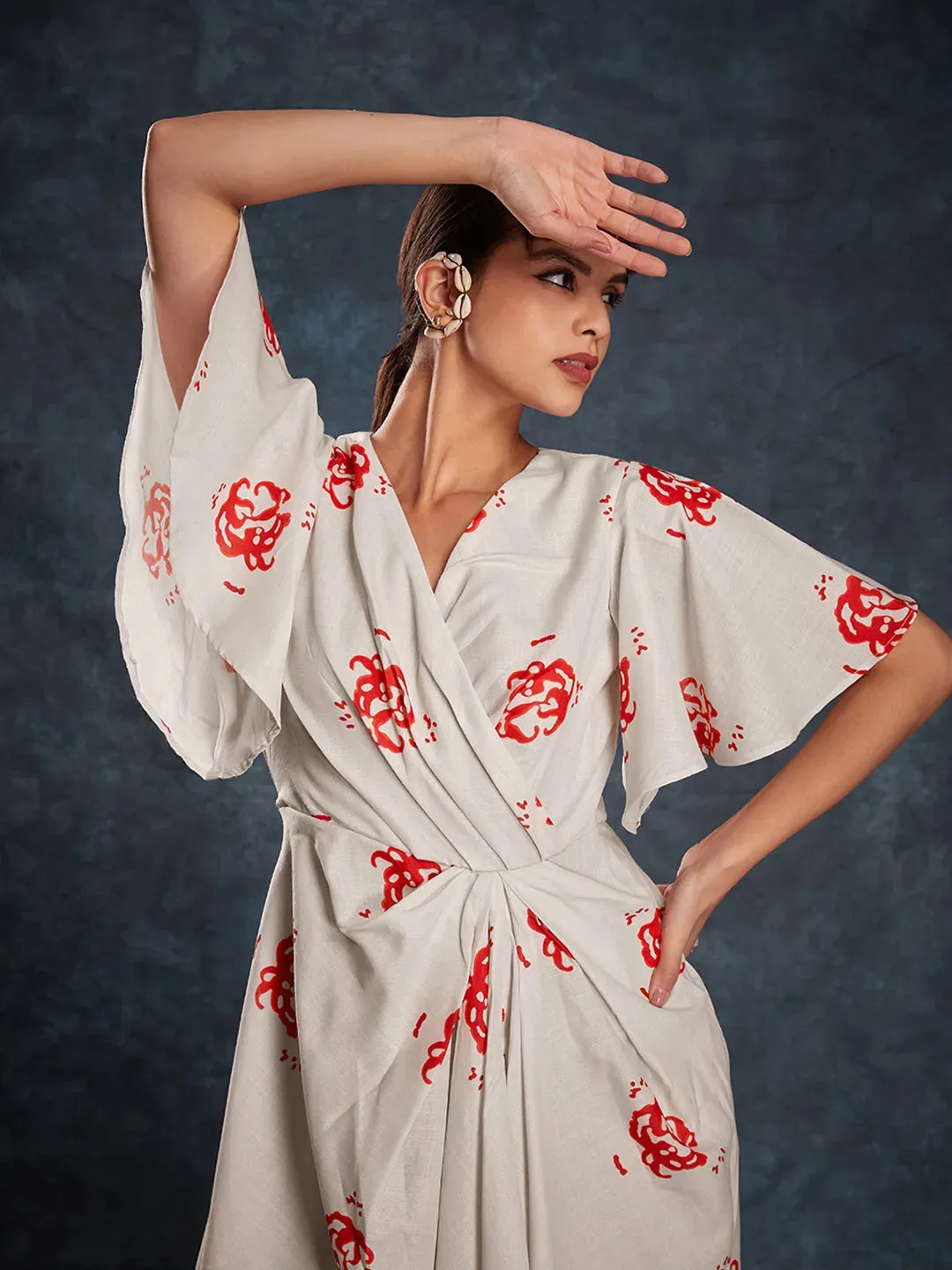 Designer Cream Maxi Printed Dress