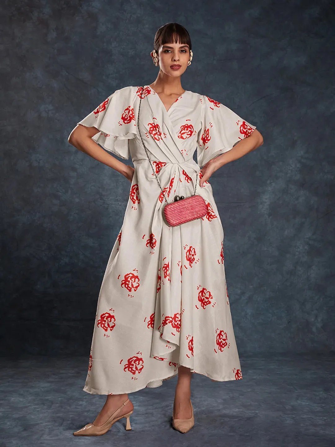 Designer Cream Maxi Printed Dress