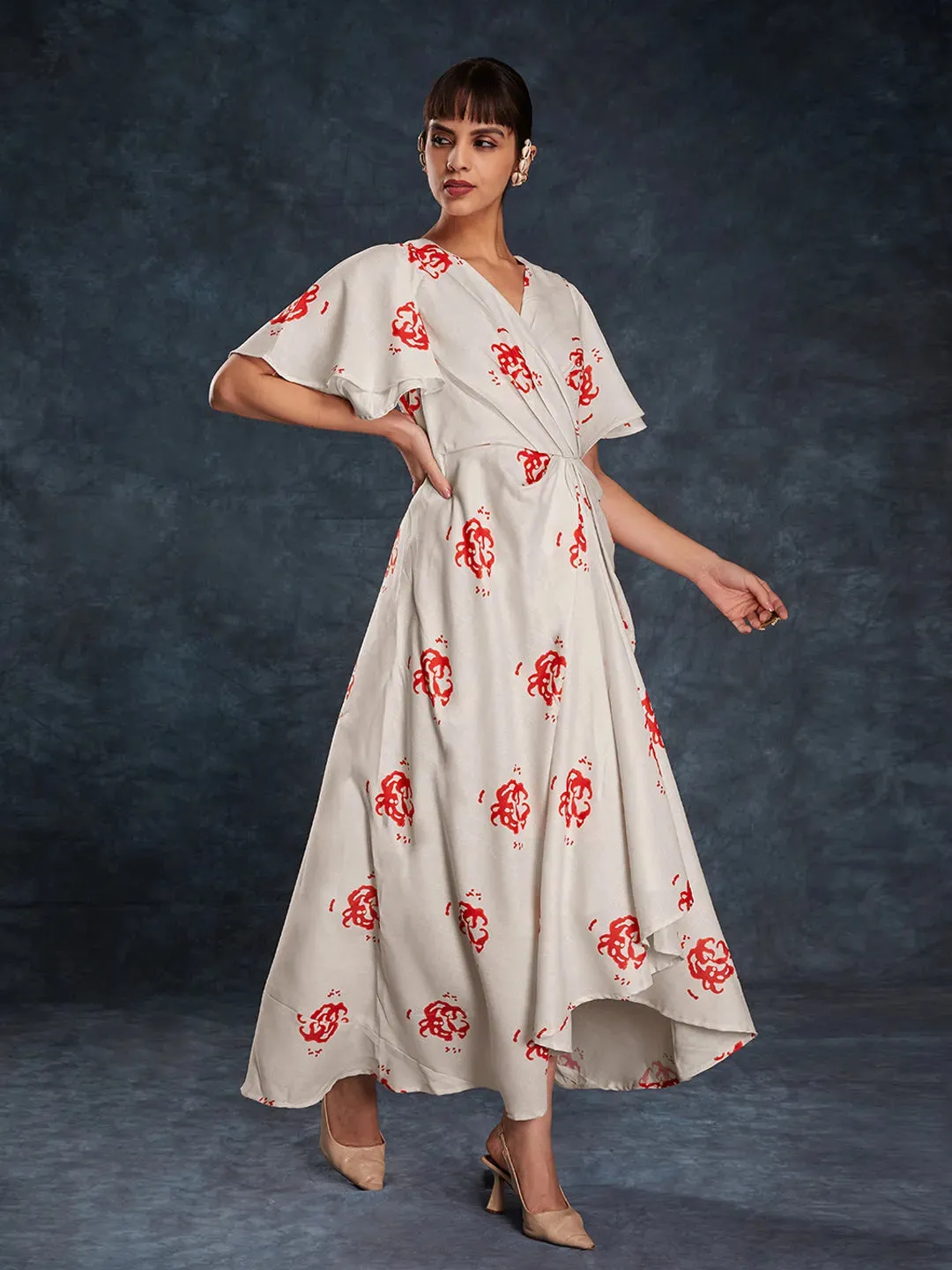 Designer Cream Maxi Printed Dress