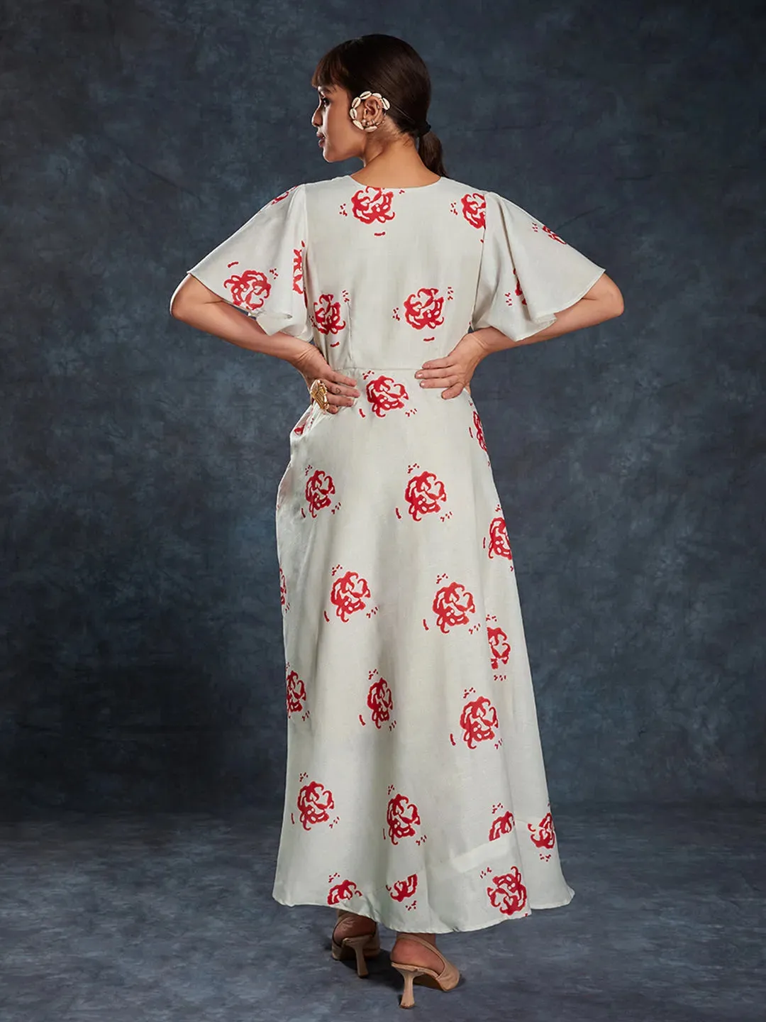 Designer Cream Maxi Printed Dress