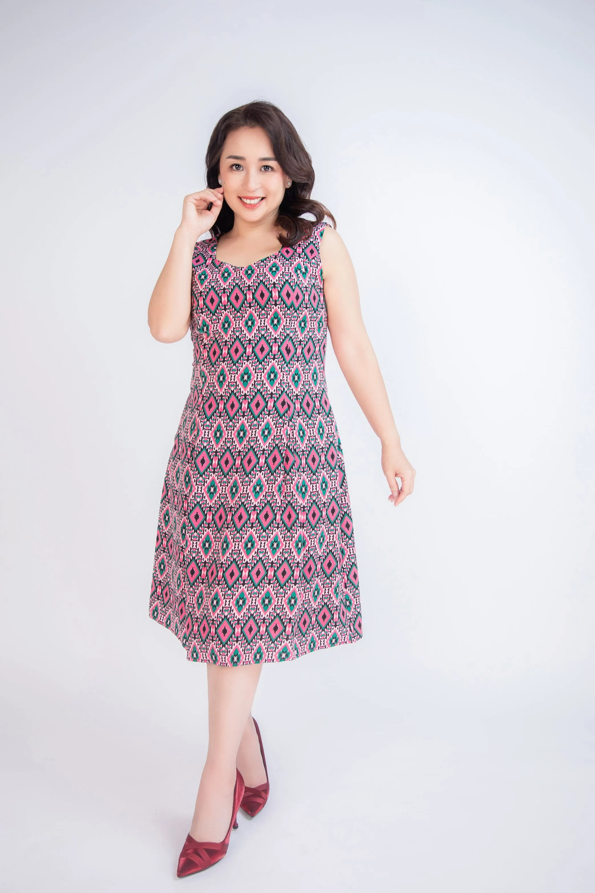 Diamond Pattern Sleeveless Dress
