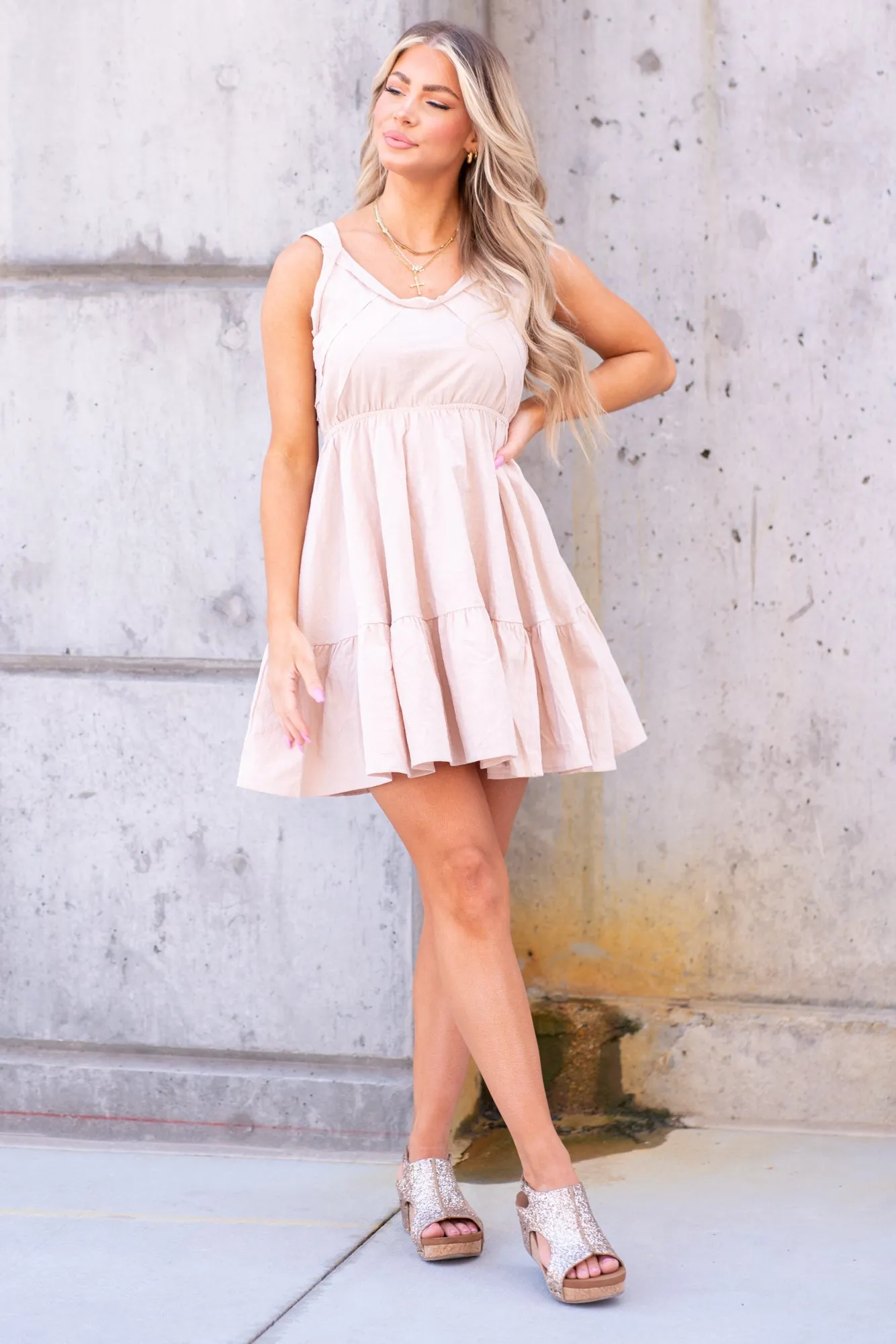 Dianna Cut Edge Sleeveless Dress - Taupe