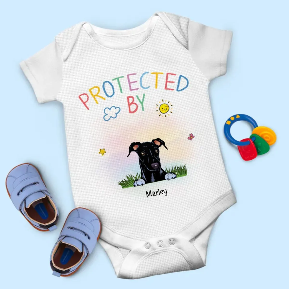 Dog Lovers - Protected By - Personalized Baby Bodysuit