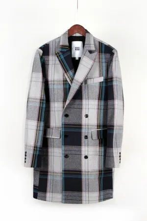 Double Breasted Overcoat - Blue Plaid
