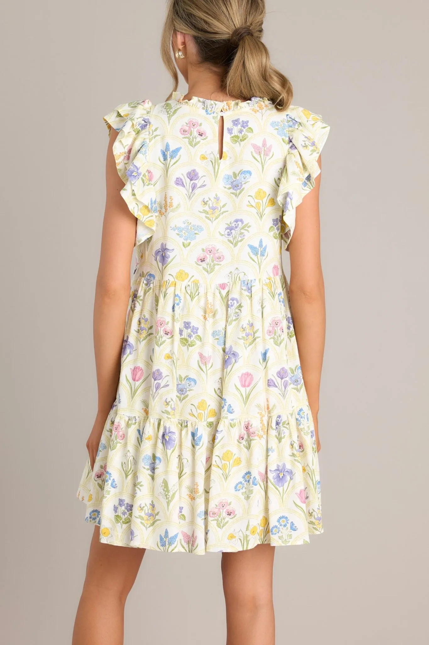 Dramatic Poise Ivory Floral Print Dress