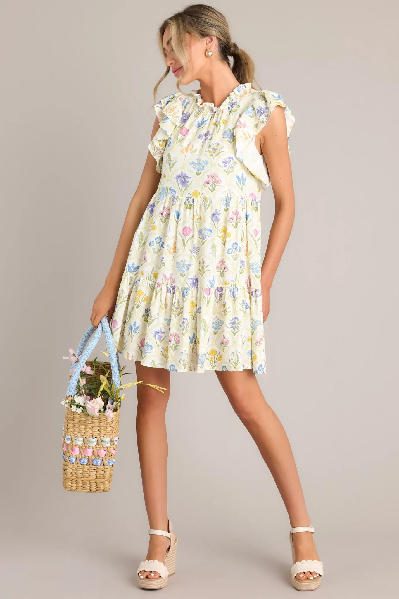 Dramatic Poise Ivory Floral Print Dress