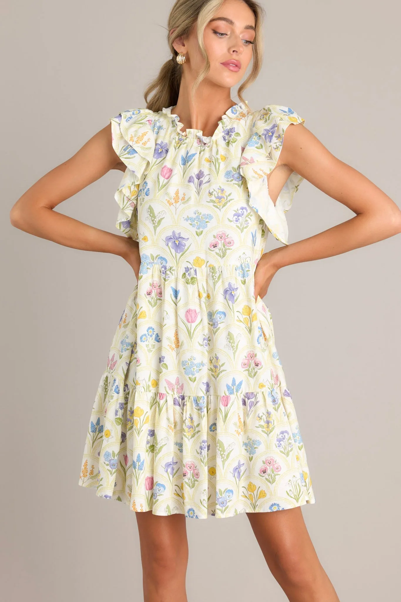Dramatic Poise Ivory Floral Print Dress