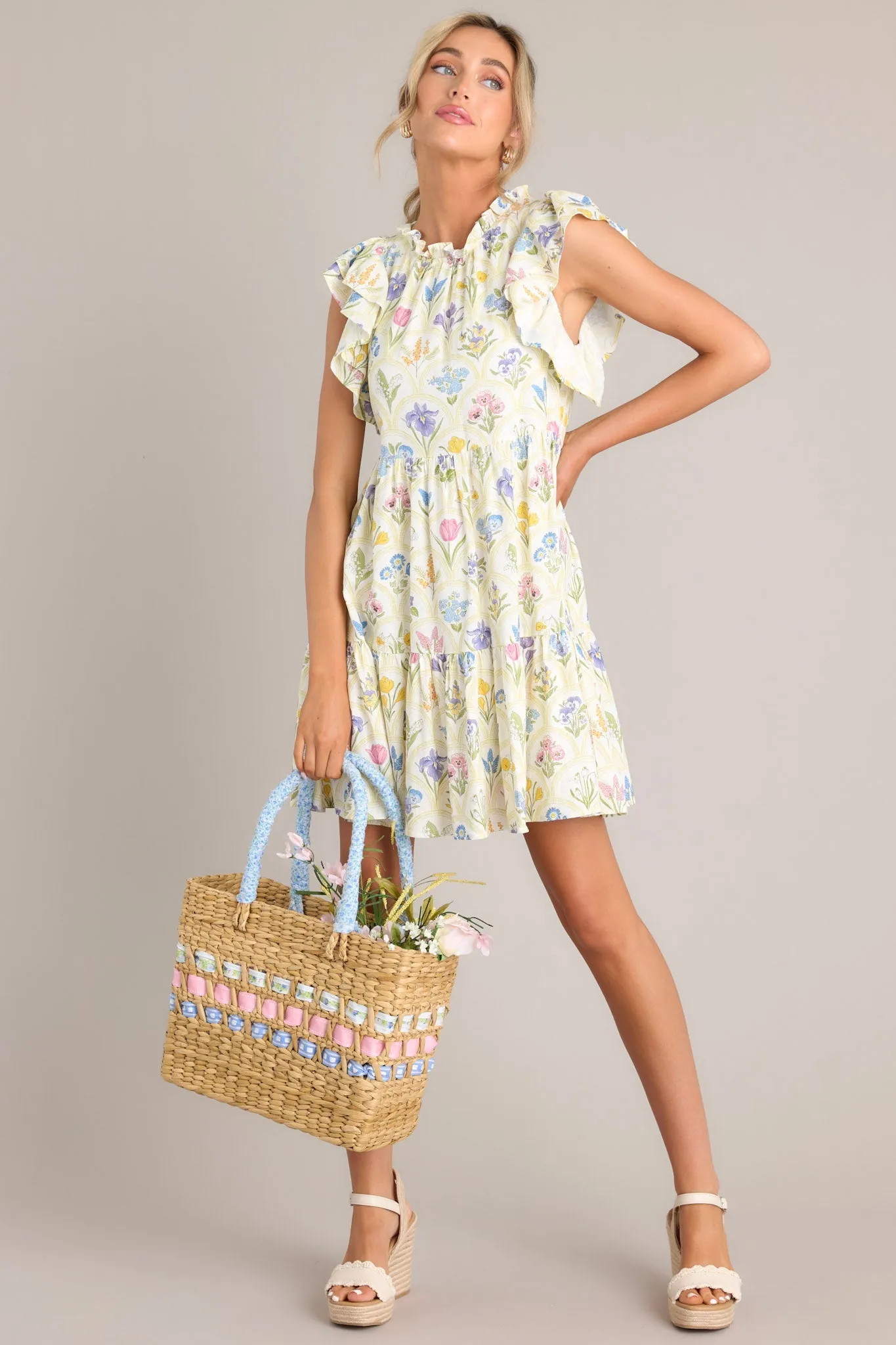 Dramatic Poise Ivory Floral Print Dress