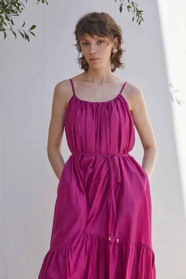 Dramatic summer belted dress <br> -raspberry.PNK-