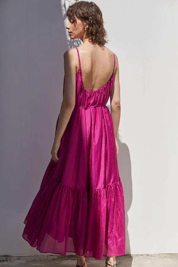 Dramatic summer belted dress <br> -raspberry.PNK-