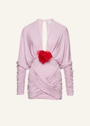 Draped V-neck mini dress in violet