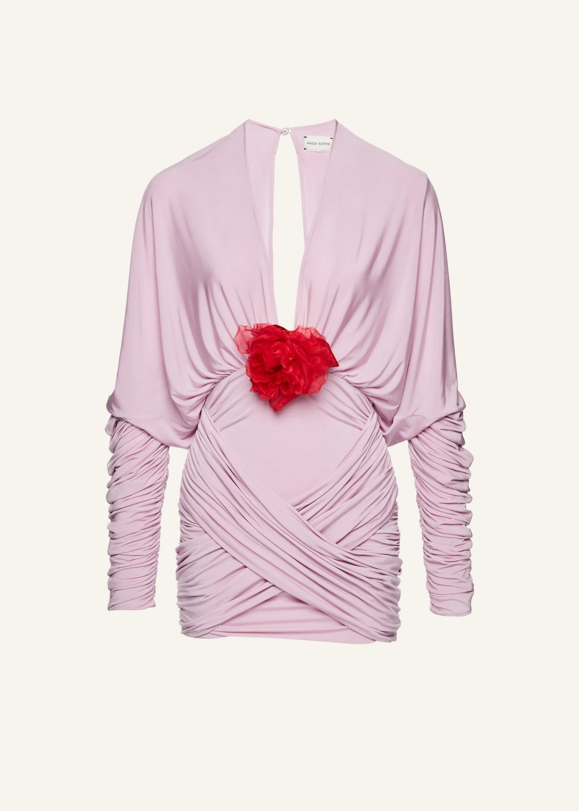 Draped V-neck mini dress in violet