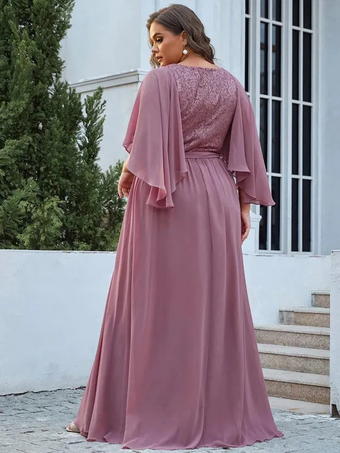 Elegant Deep V Neck Chiffon Maxi Evening Dress