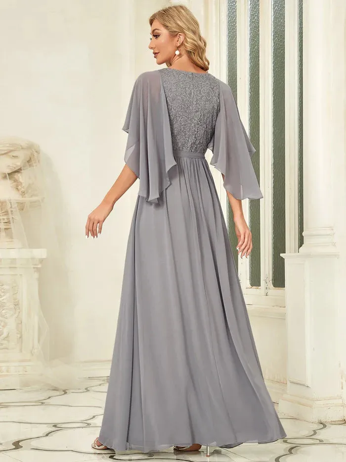 Elegant Deep V Neck Chiffon Maxi Evening Dress