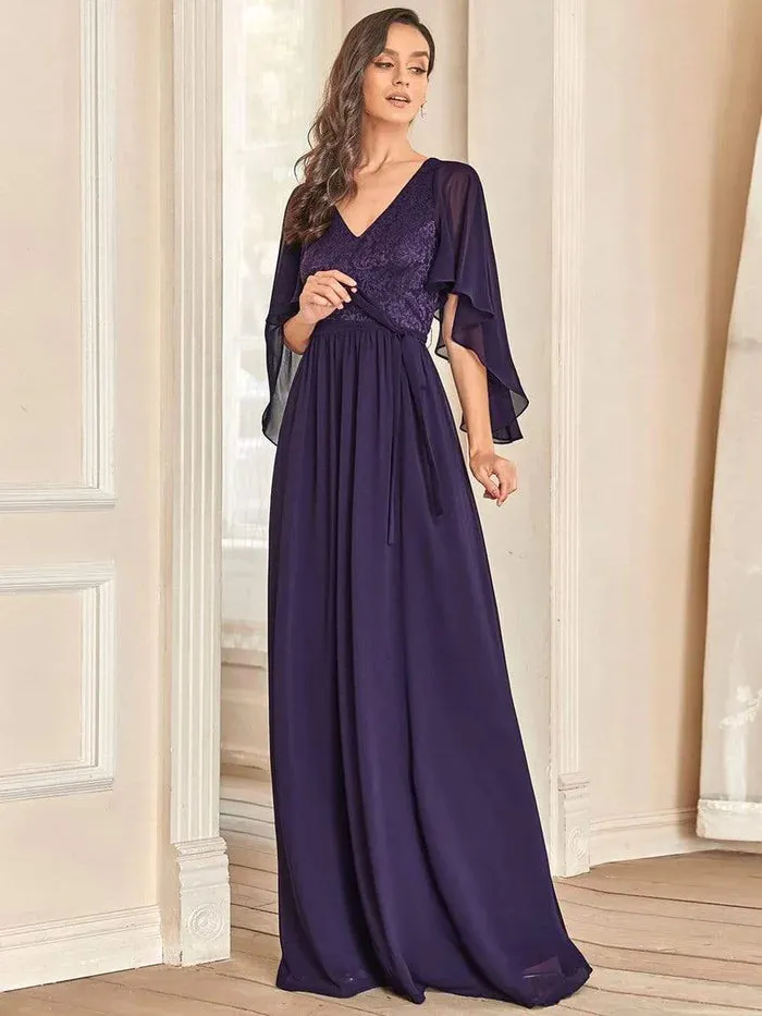 Elegant Deep V Neck Chiffon Maxi Evening Dress