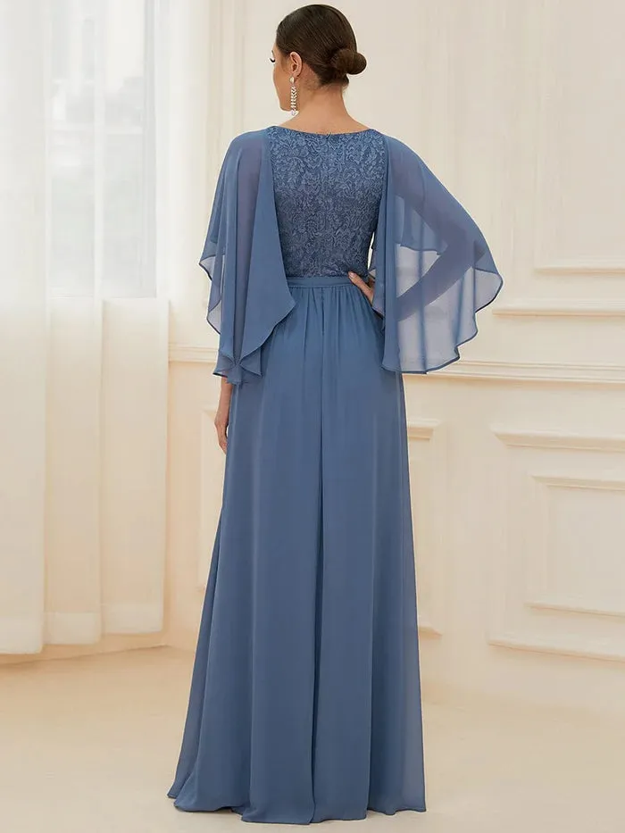 Elegant Deep V Neck Chiffon Maxi Evening Dress