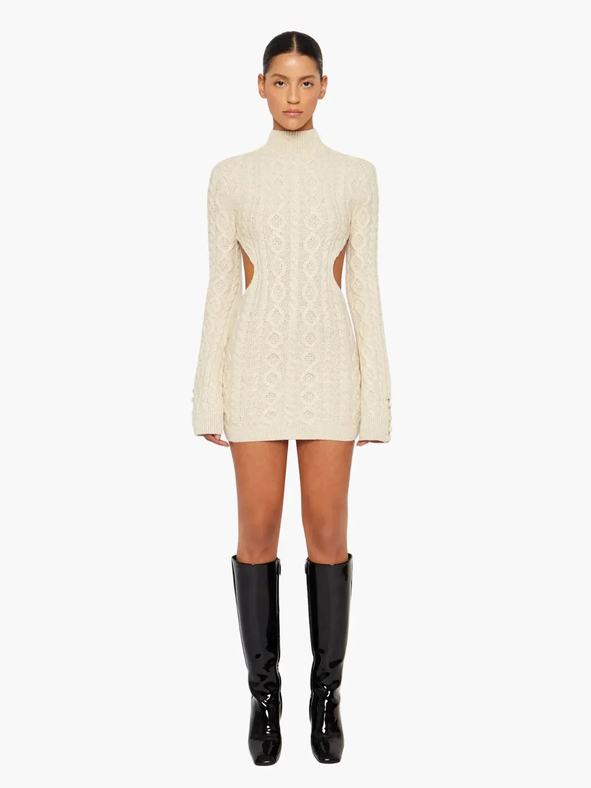 Elegant Open-Back Cable Knit Dress