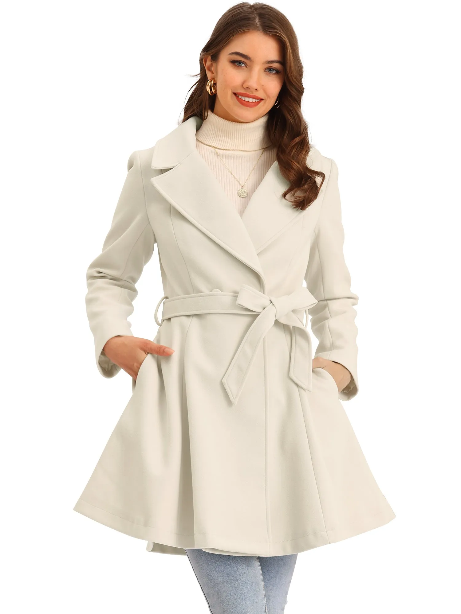 Elegant Overcoat Shawl Collar Single Winter Belted Long Coat